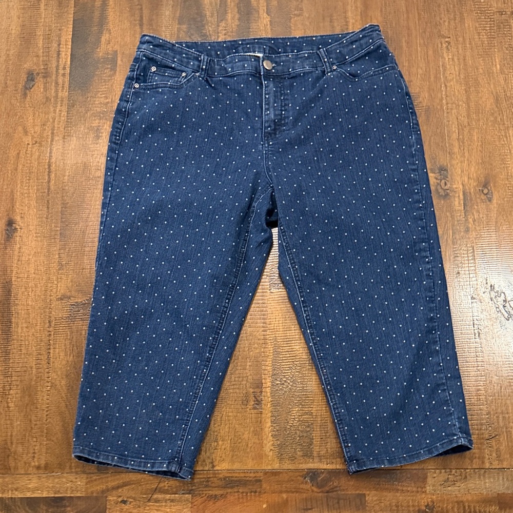 CJ Banks Women's Dark Blue Polka Dot Denim Jeans